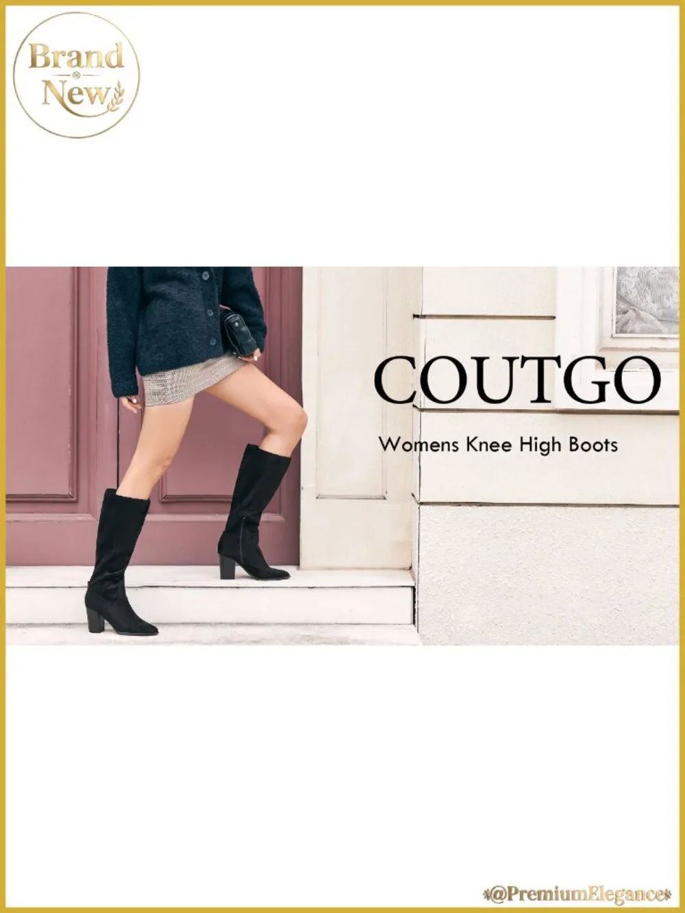 Faux Suede Knee High Boots Side Zipper Chunky Heel Winter